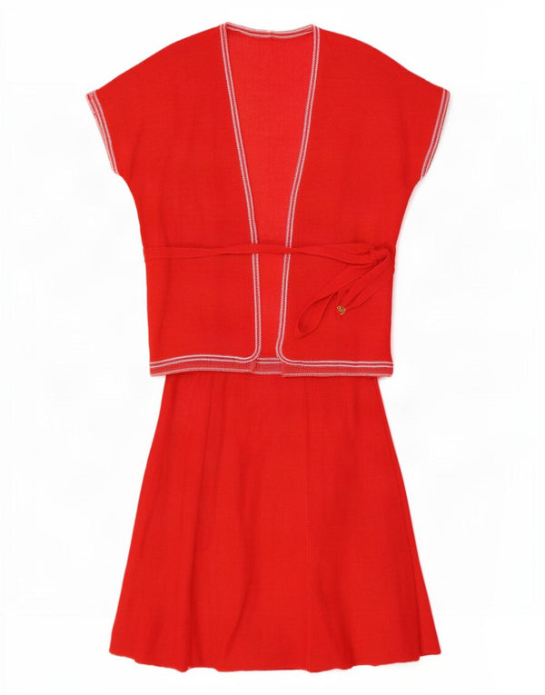 Vintage mujer 2 piezas falda set Reino Unido 12 Medio W26 Rojo