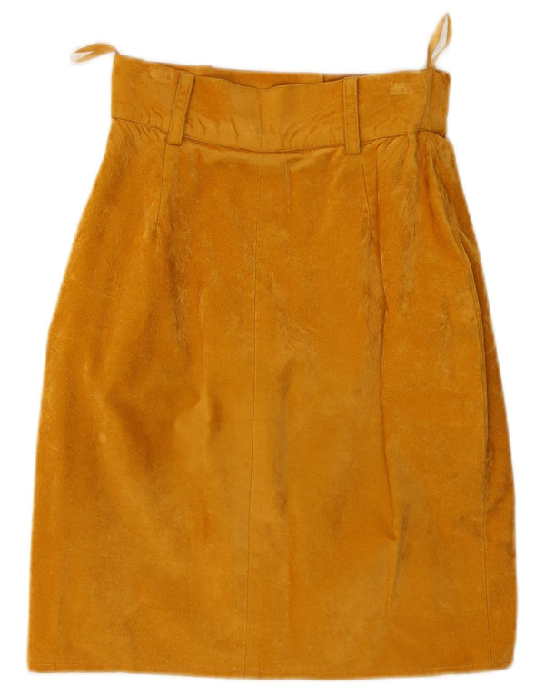 Vintage mujer cintura alta lápiz falda mediana W26 algodón amarillo