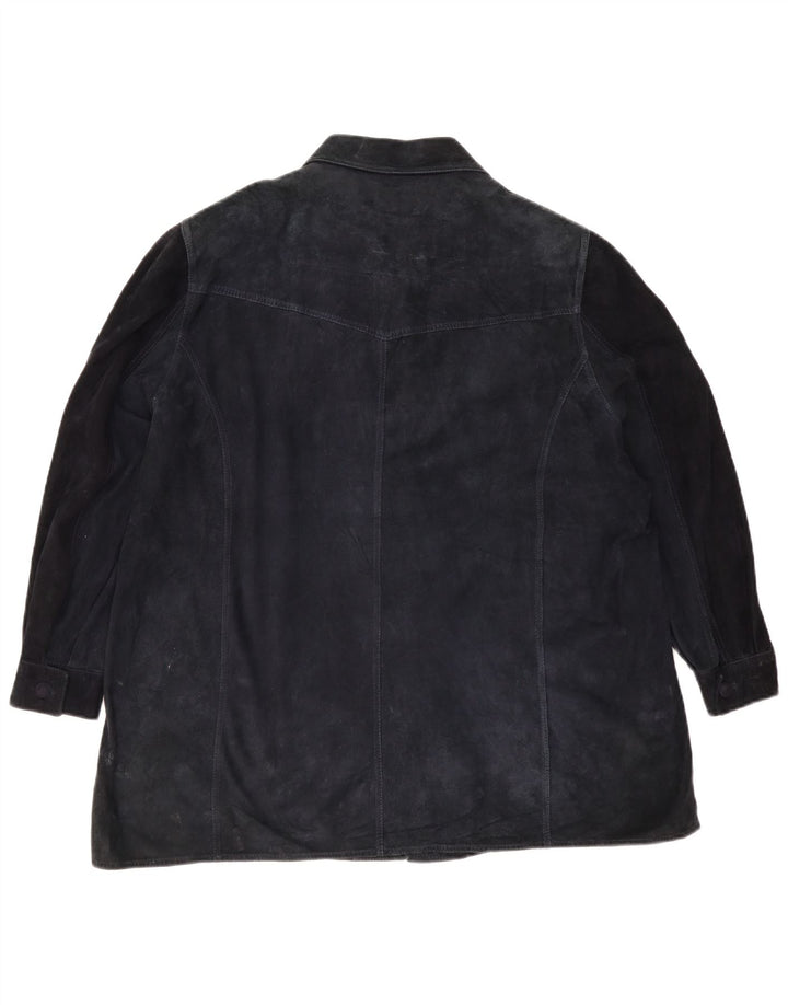 Vintage mujer ante chaqueta Reino Unido 18 XL azul marino