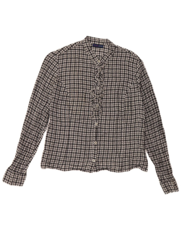 Trussardi Jeans Camisa con Volantes en la Parte Delantera para Mujer UK 44 Grande Algodón a Cuadros Negro