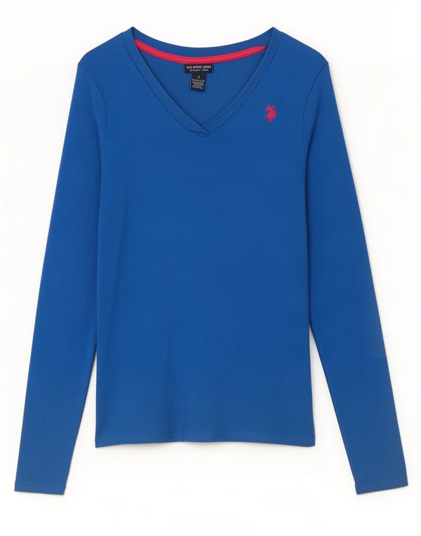 Asociación de Polo de EE. UU. Camiseta de manga larga para mujer UK 10 Small Blue Cotton