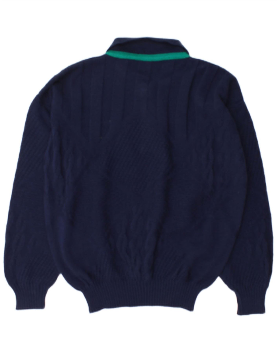Vintage hombres polo cuello jersey suéter grande azul marino lana
