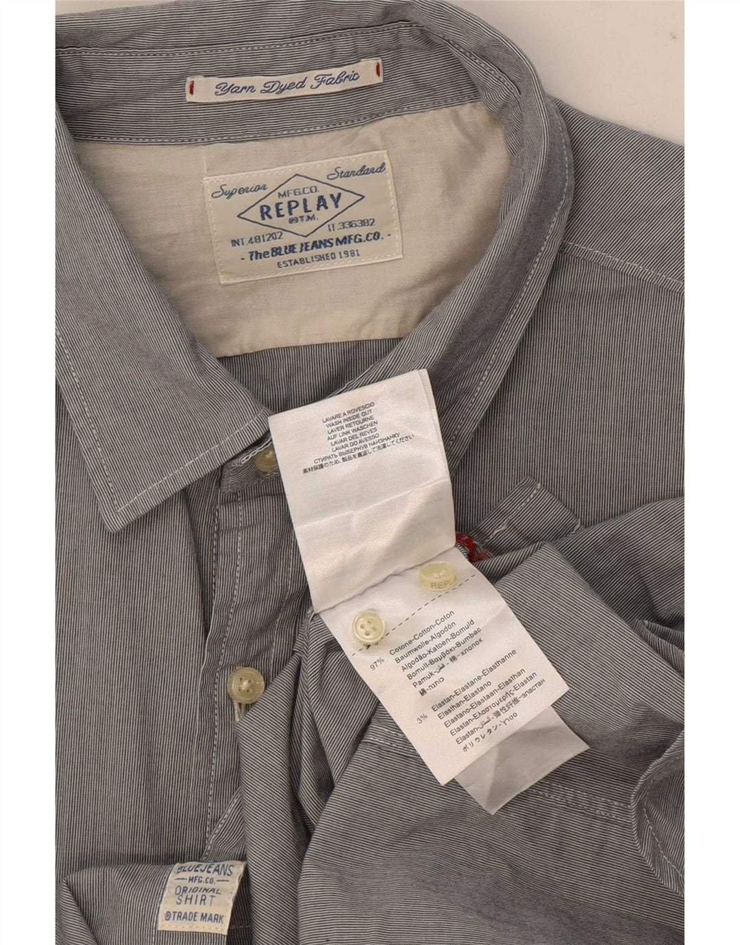 Camisa Replay Hombre Gris Medio Algodón Rayas Pintadas