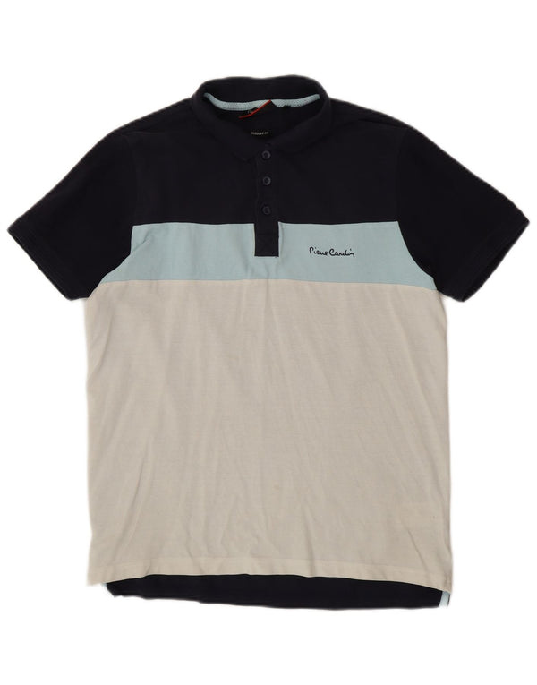 Pierre Cardin Polo para hombre pequeño de algodón con bloques de color azul marino