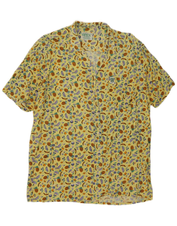 Vintage hombres camisa de manga corta grande amarillo floral