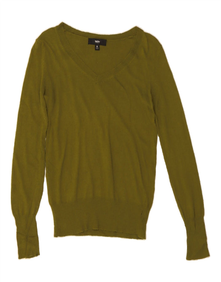 MOSSIMO Womens V-Neck Jumper Sweater UK 10 Small Khaki Nylon Vintage Mossimo and Second-Hand Mossimo from Messina Hembry 