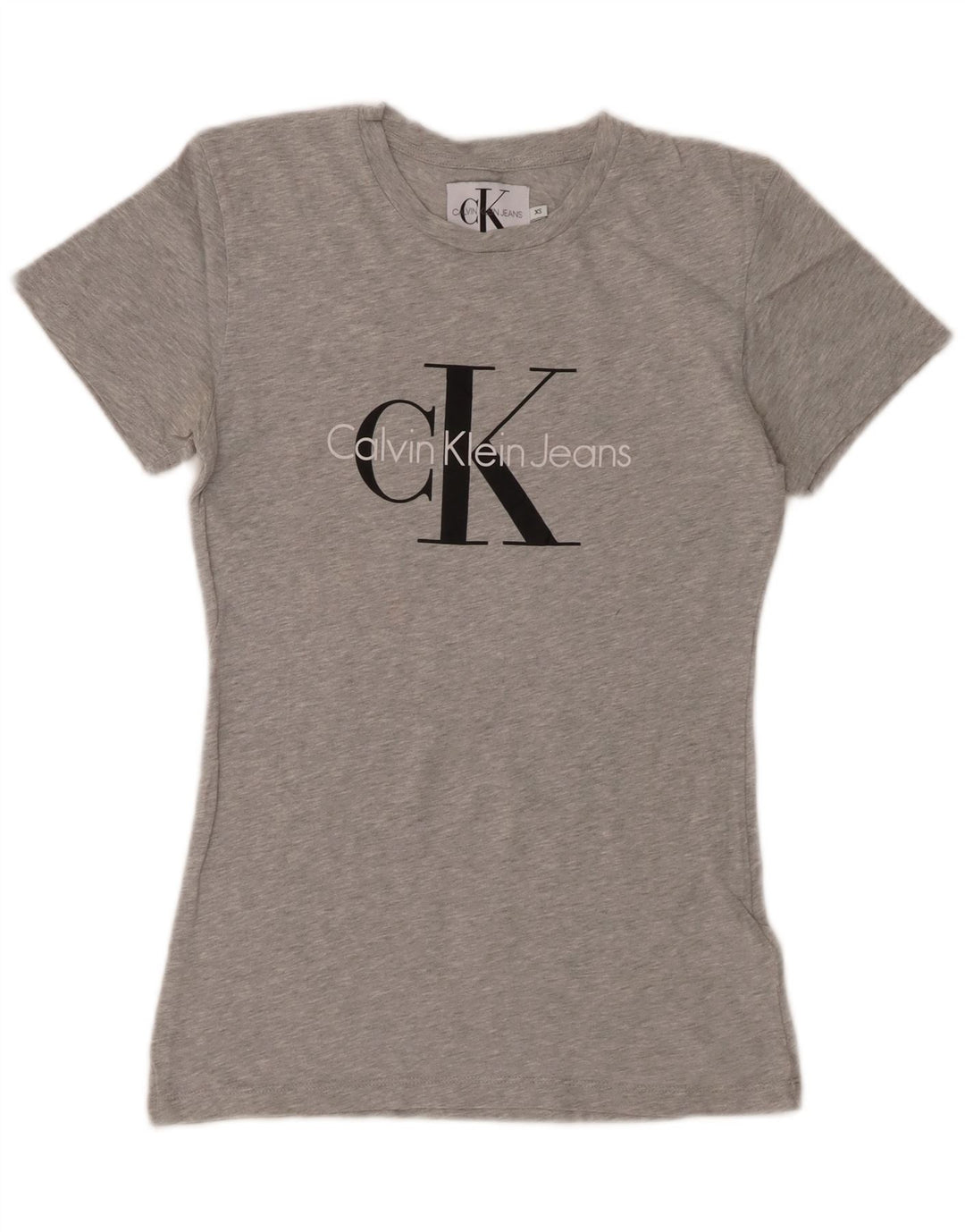 CALVIN KLEIN JEANS Camiseta gráfica para mujer Top UK 6 XS Algodón moteado gris
