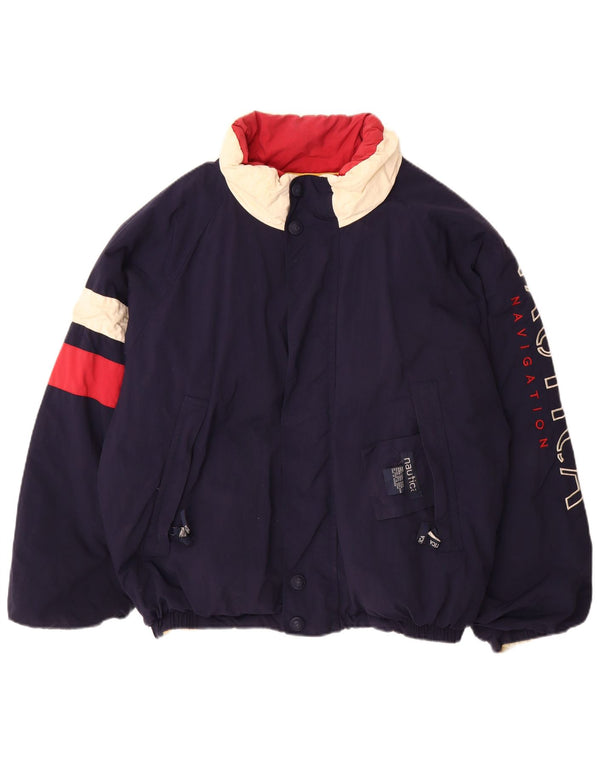 Nautica Chaqueta acolchada reversible con gráfico para hombre UK 40 Large Nylon azul