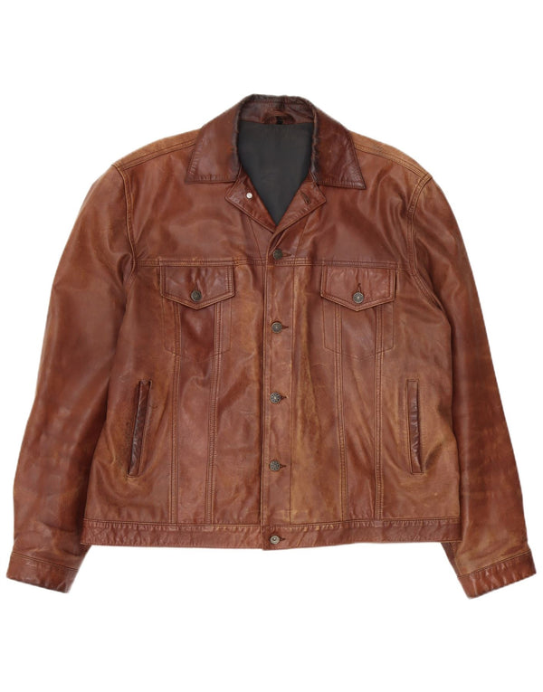 Angelo Litrico Mens By C&A Bomber Leather Jacket UK 42 XL Brown