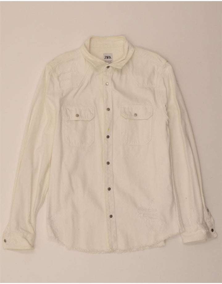 ZARA Mens Relaxed Fit Denim Shirt Medium White Cotton Vintage Zara and Second-Hand Zara from Messina Hembry 