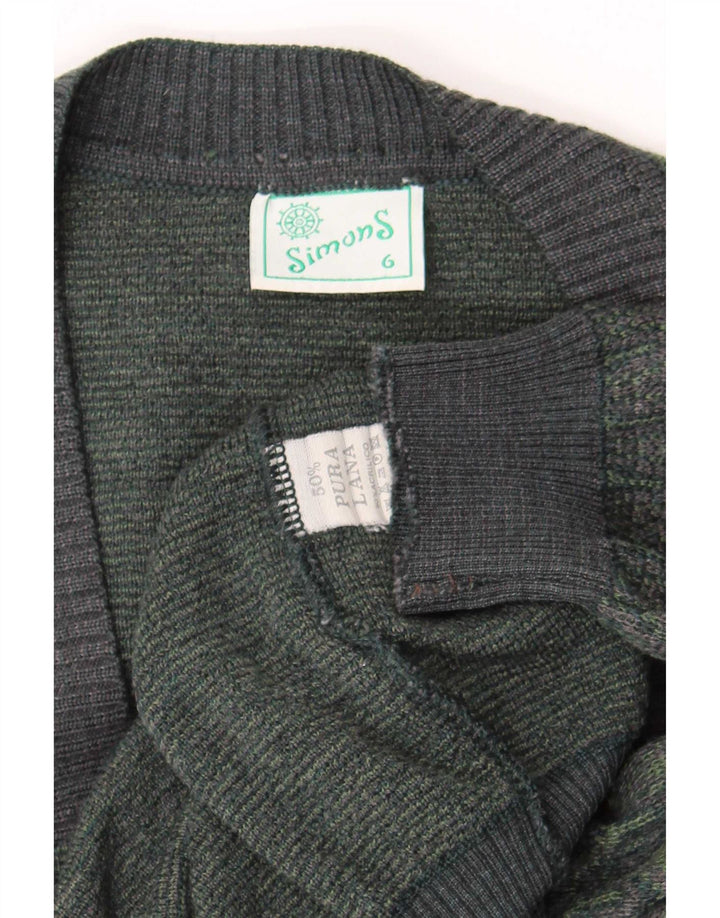 Vintage hombres Cardigan suéter grande verde lana geométrica