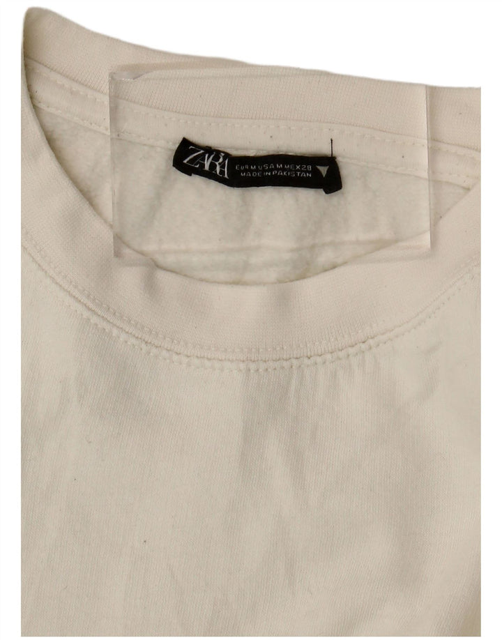 Zara Mujer Crop Sudadera Jumper UK 14 Medium Blanco
