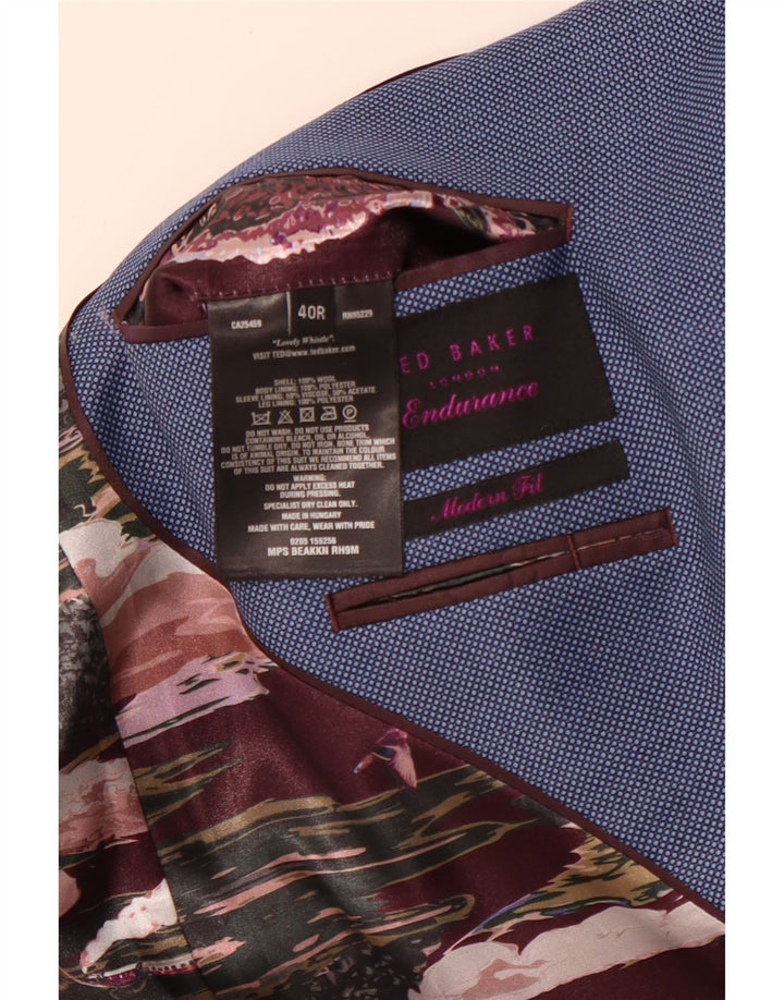 TED BAKER Chaqueta tipo blazer de 2 botones para hombre de corte moderno UK 40 Large Blue Spotted