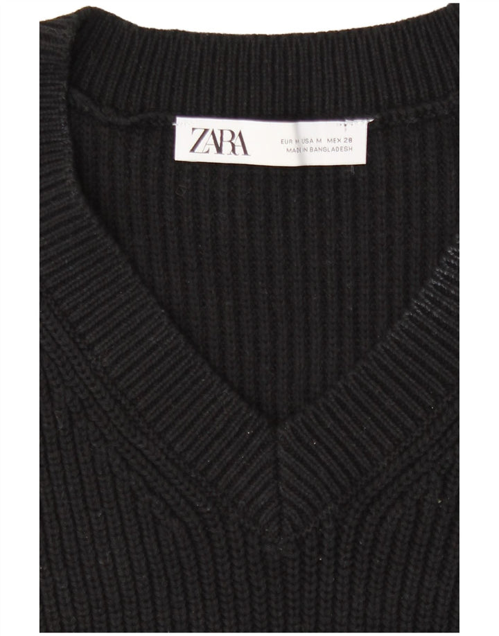 Zara Mujer Chaleco Camiseta Sin Mangas Reino Unido 44 Mediano Negro