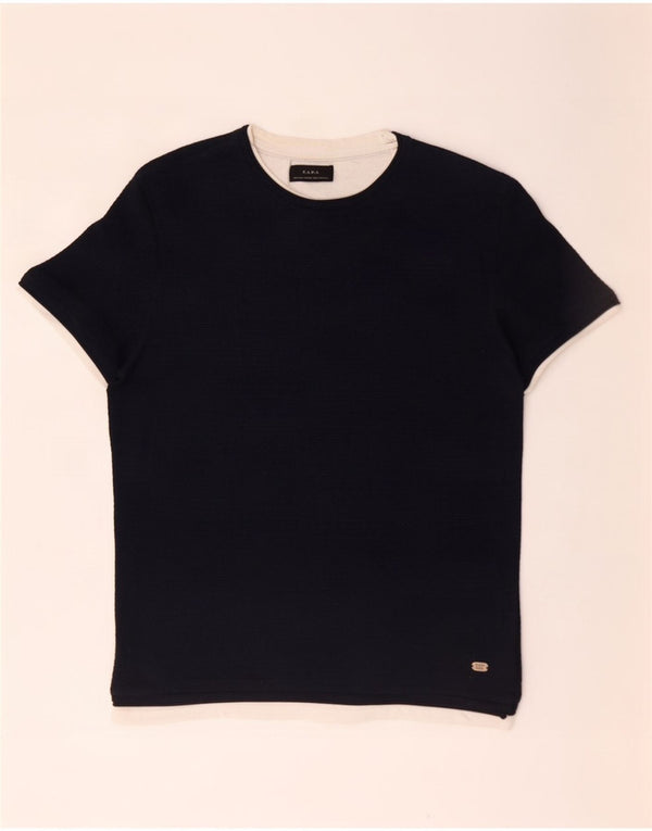Zara Hombre Camiseta Top Small Azul Marino Colorblock Algodón