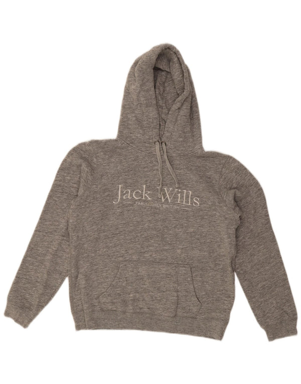 Jack Wills Womens Graphic Hoodie Jumper UK 12 Medium Grey Flecked Cotton