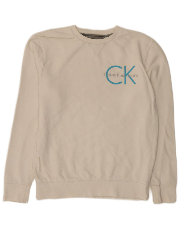Calvin Klein Jeans Hombre Sudadera Gráfica Jersey Pequeño Algodón Blanco