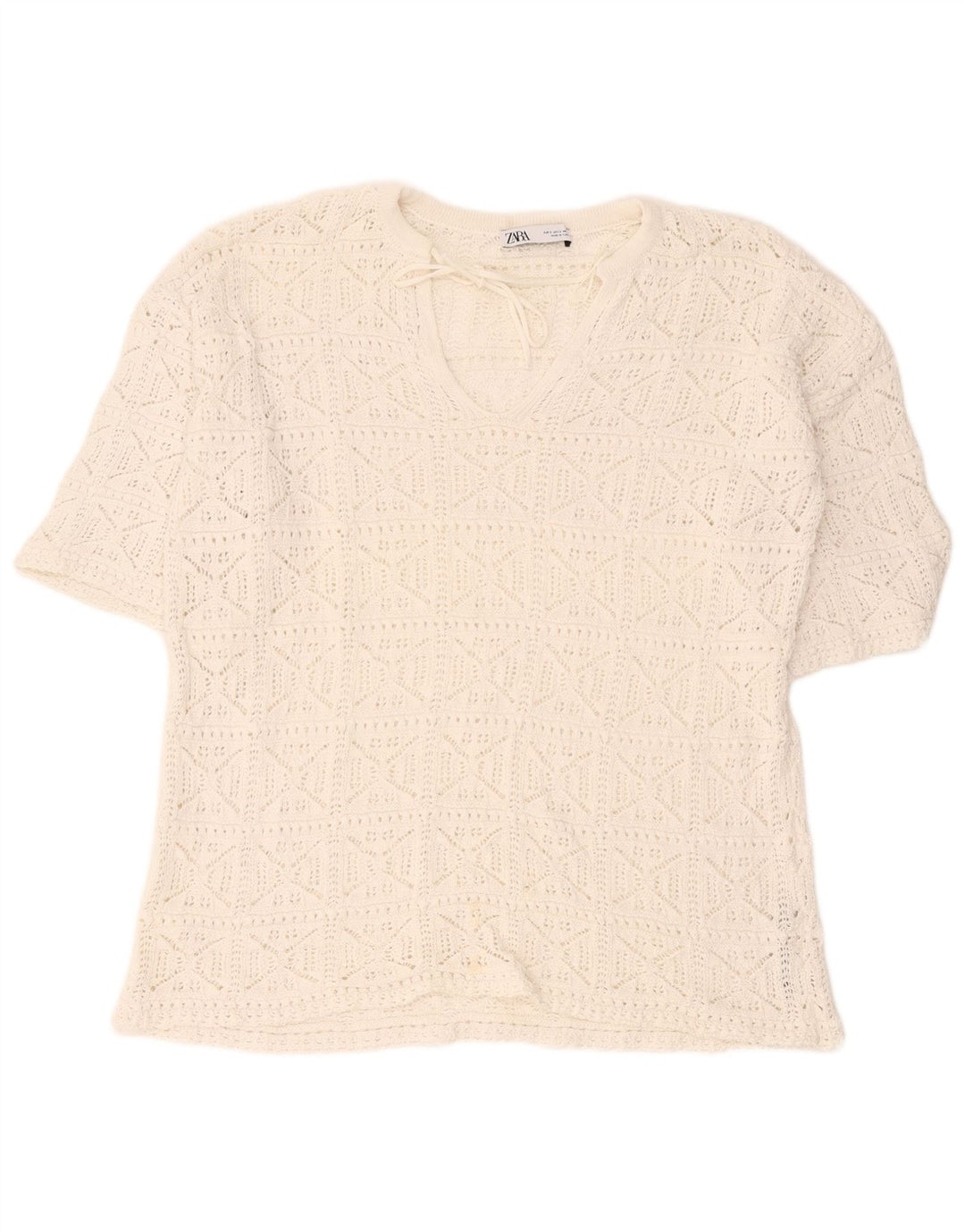 Zara Blusa De Ganchillo Extragrande para Mujer Top UK 10 Small White Cotton