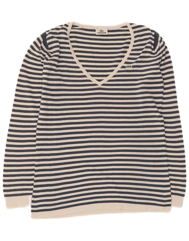 Lacoste Jersey con cuello en V para mujer Talla 38 Mediana Rayas azul marino