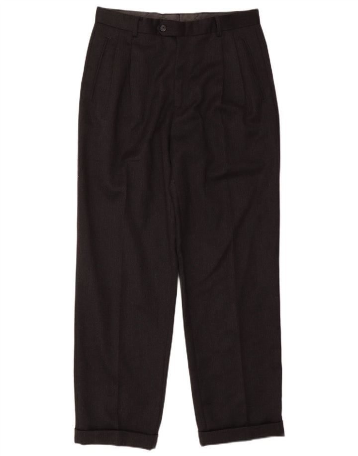 COMERO Pantalón de traje con pinzas para hombre IT 48 Medium W30 L30 Lana negra