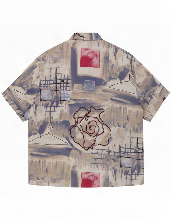 Vintage Mens Abstract Pattern Short Sleeve Shirt Medium Blue