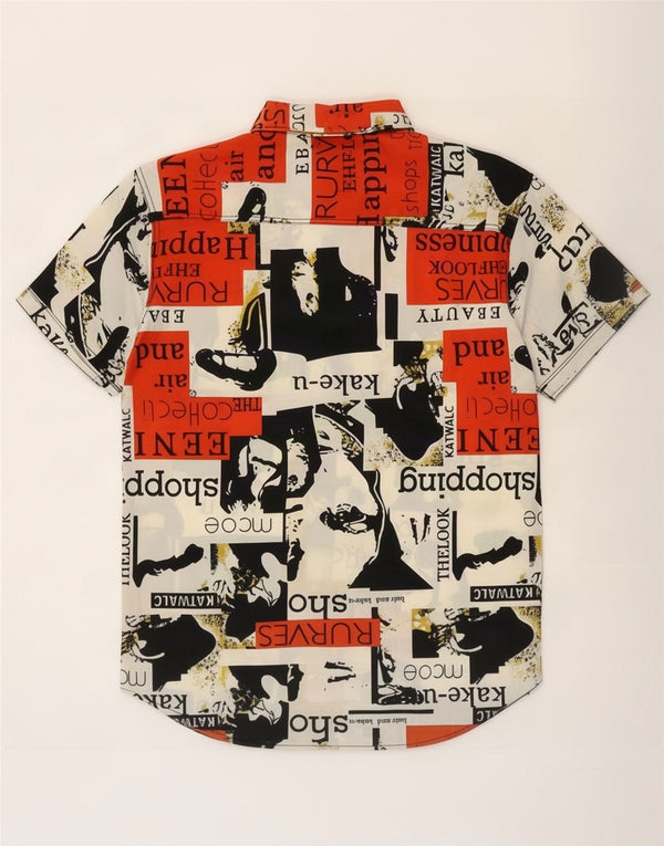 Vintage hombres gráfico manga corta camisa grande multicolor patchwork