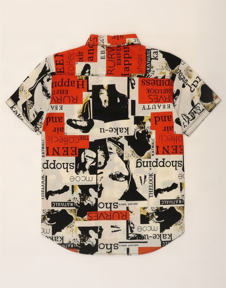 Vintage hombres gráfico manga corta camisa grande multicolor patchwork