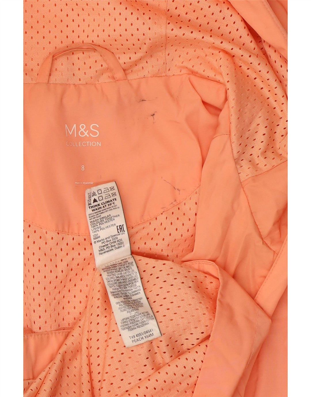 Marks & Spencer Chubasquero con capucha para mujer UK 8 Small Naranja Poliéster