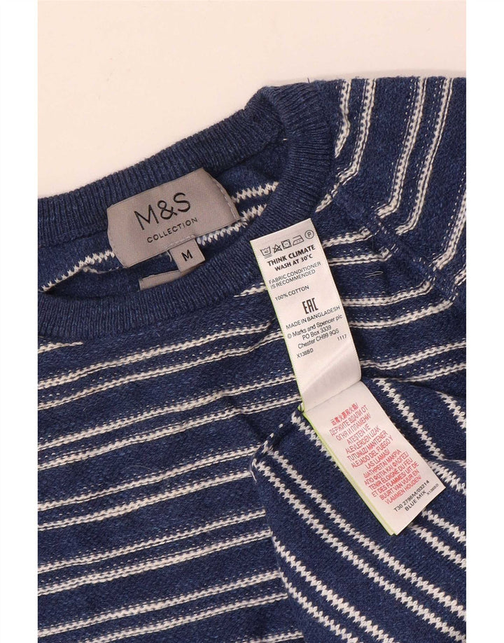 Marks & Spencer - Jersey de cuello redondo para hombre, color azul marino, a rayas
