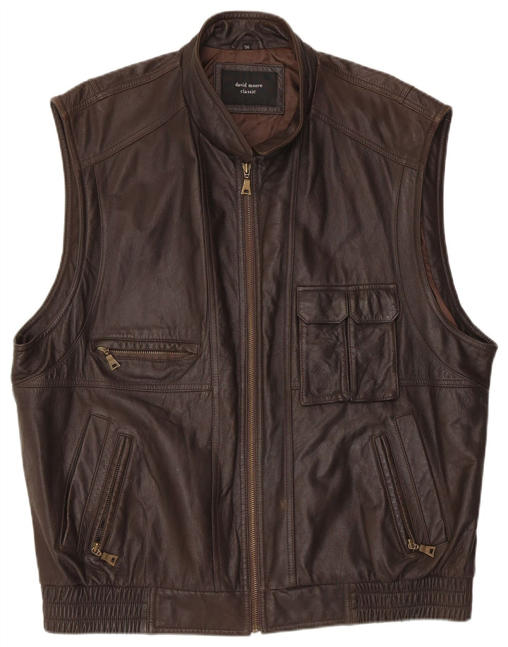 David Moore Chaleco de cuero clásico para hombre EU 56 3XL Cuero marrón