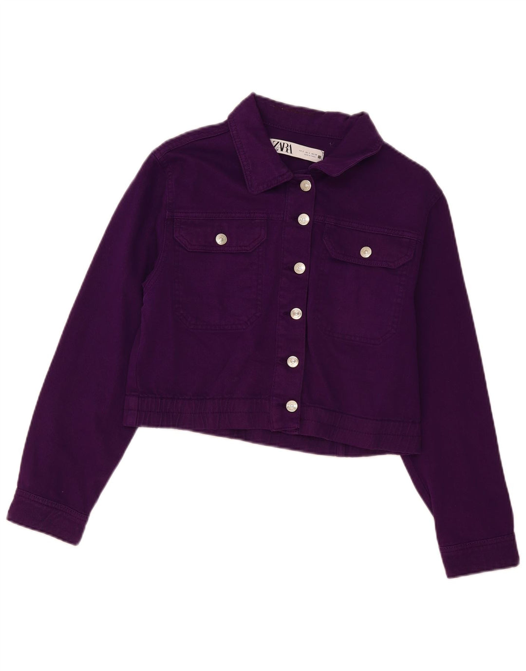Zara Mujer Crop Denim Chaqueta UK 10 Small Púrpura