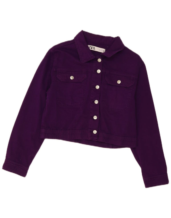Zara Mujer Crop Denim Chaqueta UK 10 Small Púrpura