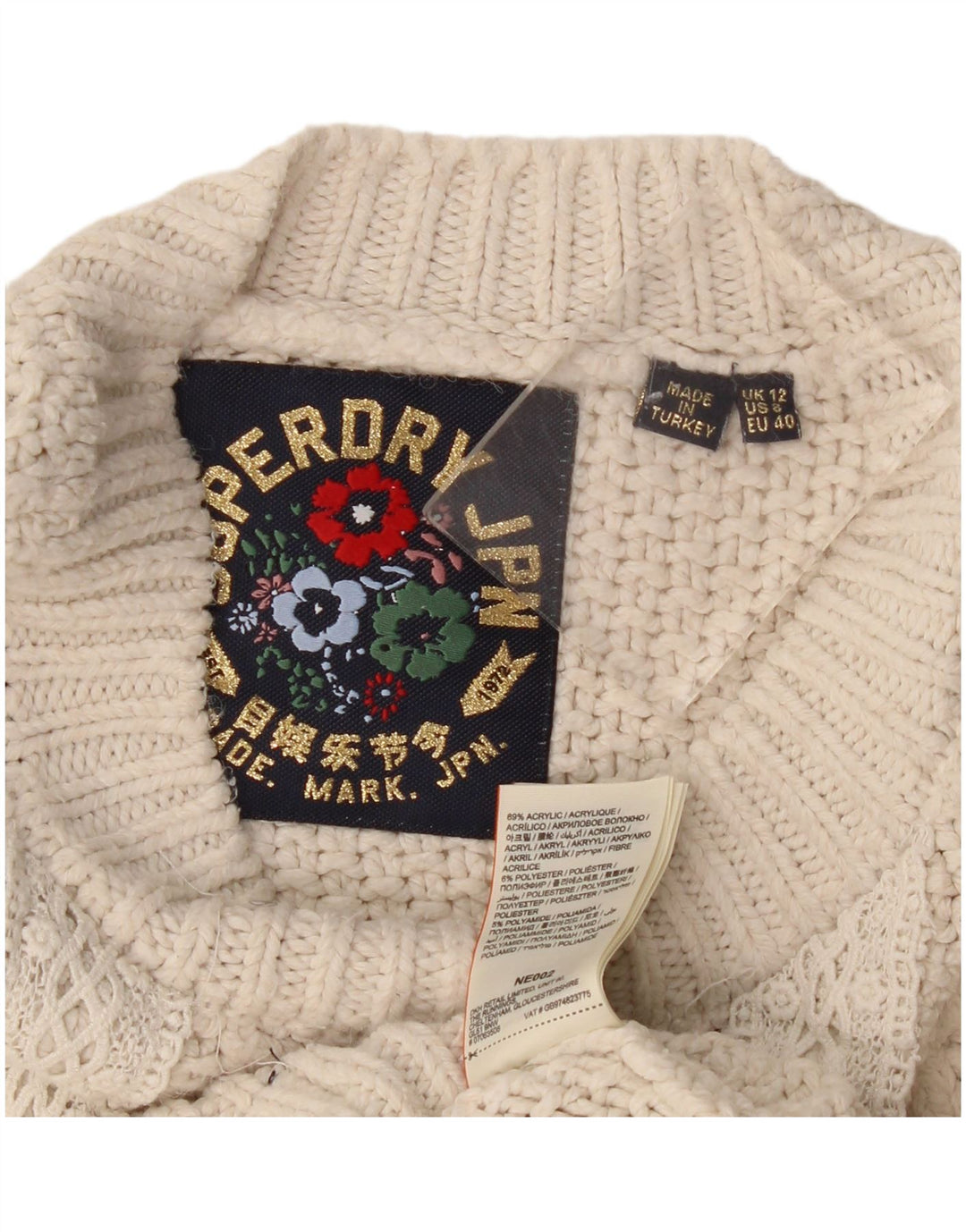 Superdry Jersey extragrande con cuello redondo para mujer, talla 40, color blanco apagado