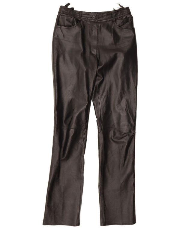 Vintage mujer pantalones de cuero recto Reino Unido 12 Medio W28 L33 Negro