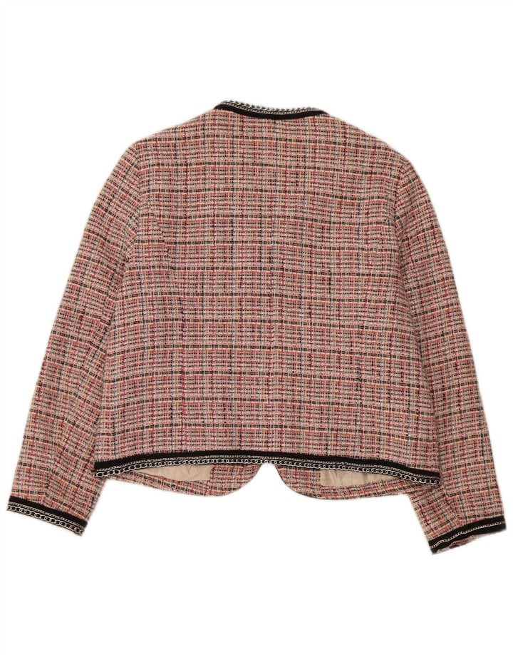 Zara Mujer Blazer Chaqueta UK 40 XL Algodón A Cuadros Rosa