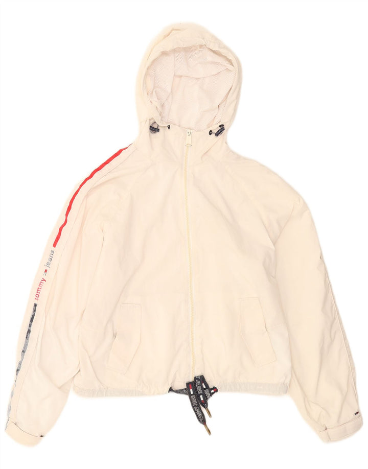 Tommy Hilfiger Chaqueta impermeable gráfica extragrande para mujer UK 6 XS Blanco