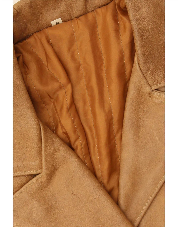 Vintage mujer cuero abrigo Reino Unido 10 pequeño beige