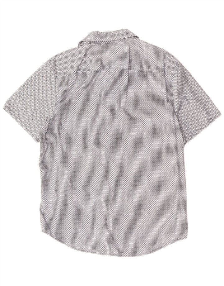 PENGUIN Camisa de manga corta Heritage Slim Fit para hombre, talla grande, azul geométrico