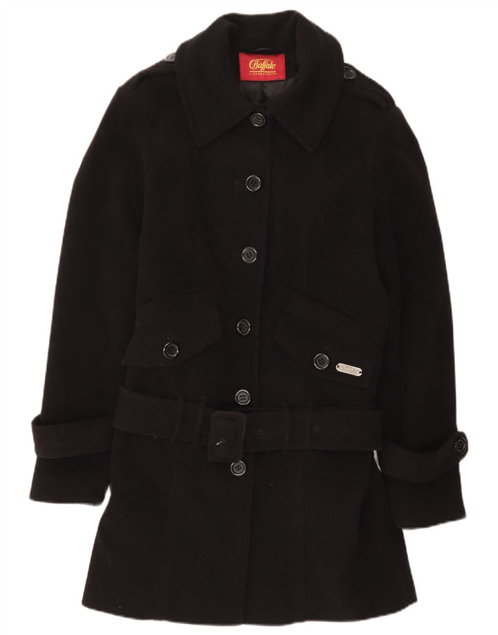 Abrigo Buffalo con cinturón para mujer UK 10 Small Poliéster negro