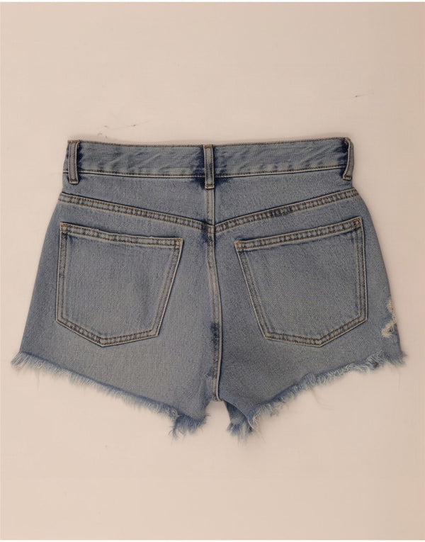 Zara Mujer Trafaluc Pantalones Cortos De Mezclilla Desgastados De Cintura Alta EU 36 XS W26 Azul