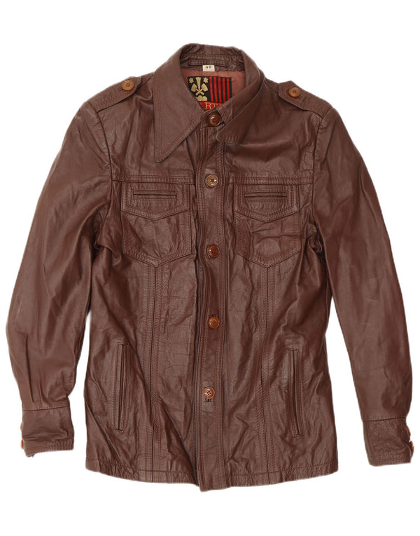 Chaqueta de cuero militar para hombre Tartan IT 48 Cuero marrón medio