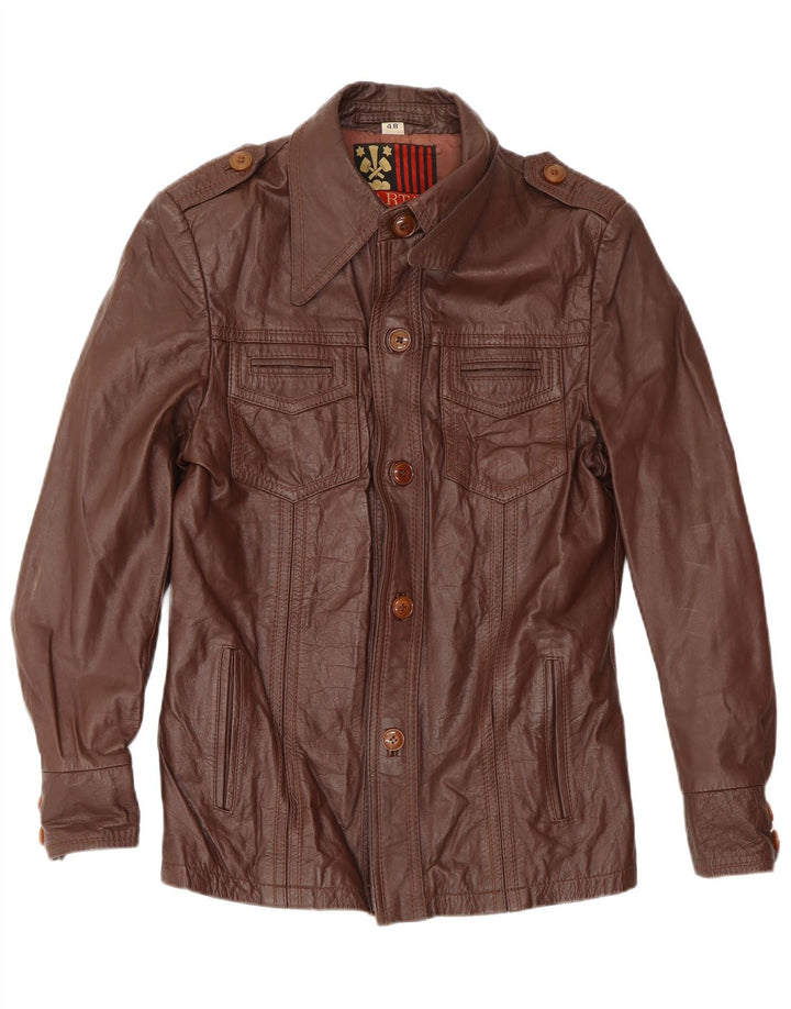 Chaqueta de cuero militar para hombre Tartan IT 48 Cuero marrón medio