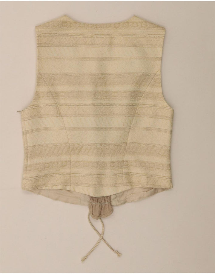 Vintage mujer crop top Reino Unido 12 acetato de rayas beige medio