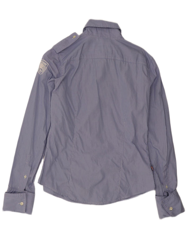 Blauer - Camisa militar formal para mujer, talla grande, algodón azul a rayas