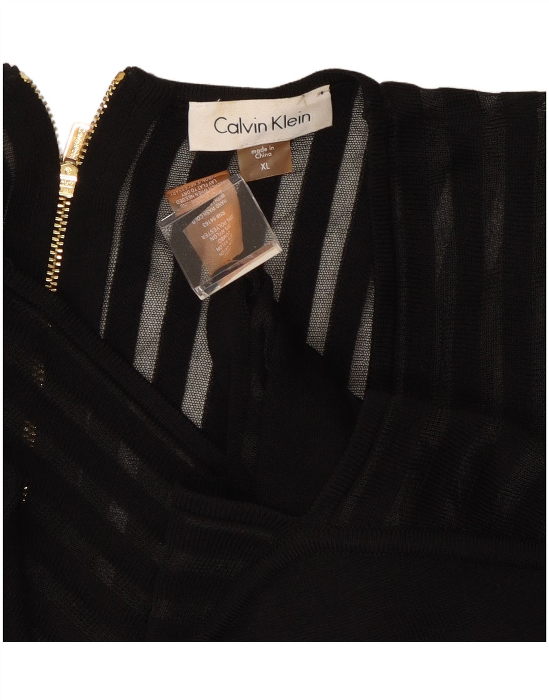 CALVIN KLEIN Vestido acampanado de manga larga para mujer UK 40 XL Rayón negro a rayas