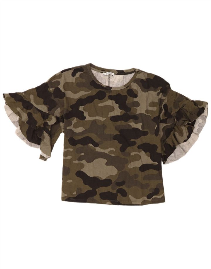 Zara Mujer Trafaluc Blusa Top UK 44 Camuflaje Verde Medio