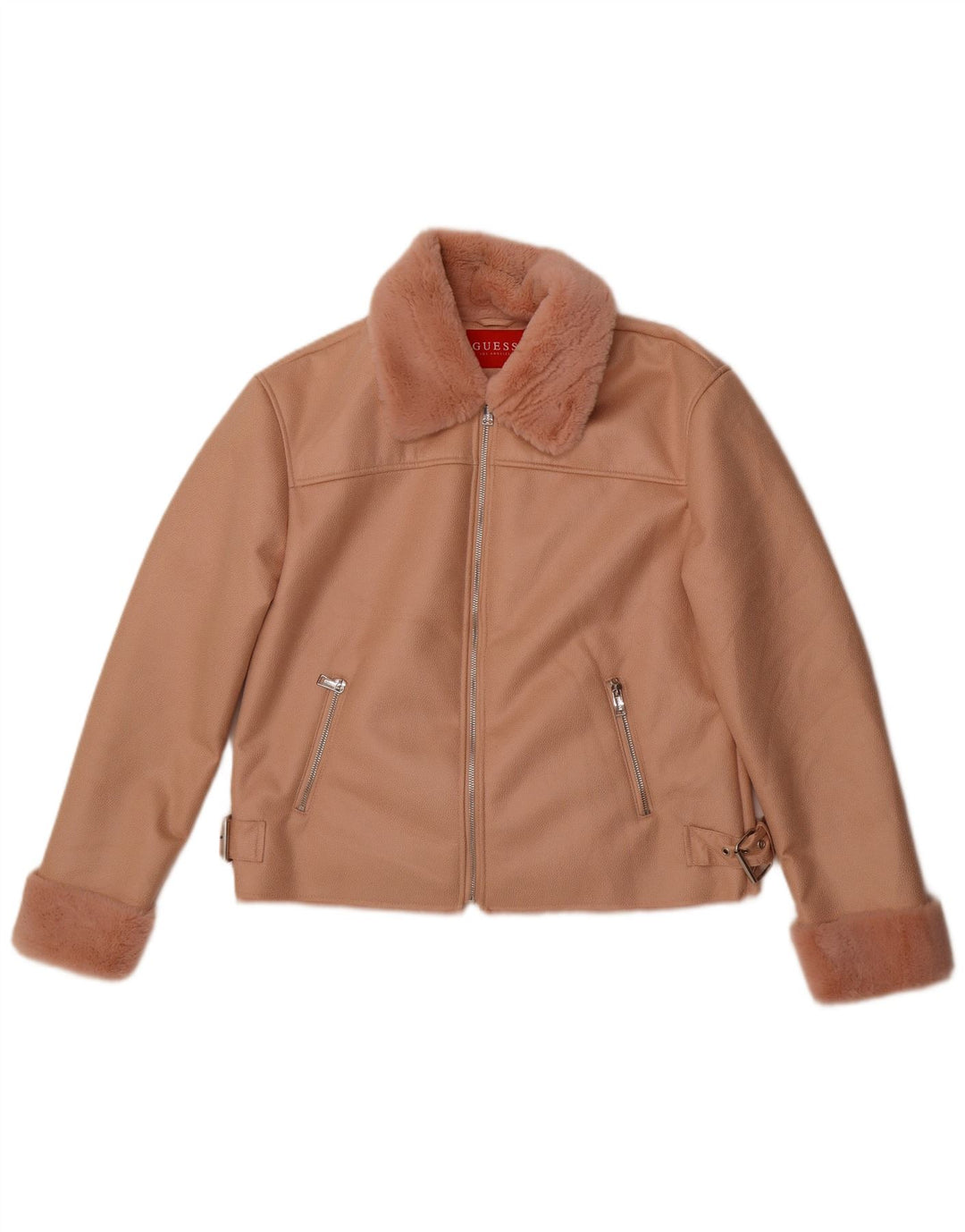 Guess Chaqueta Sherpa de piel sintética para mujer UK 12 Poliéster rosa medio