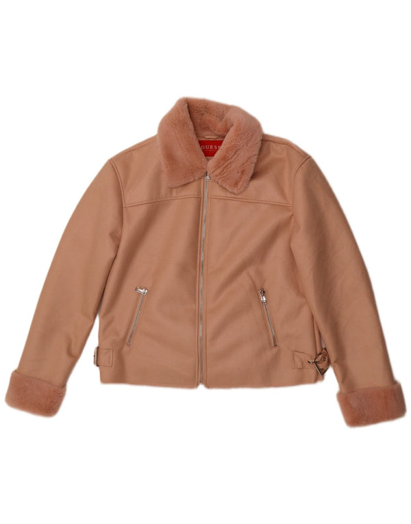 Guess Chaqueta Sherpa de piel sintética para mujer UK 12 Poliéster rosa medio