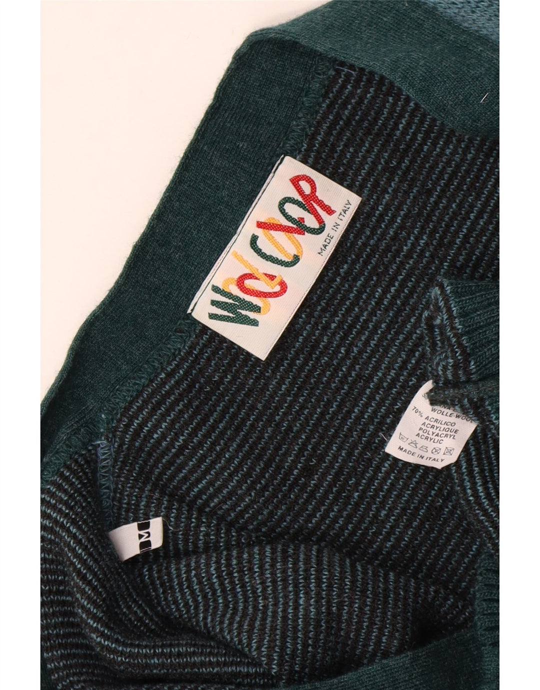 Vintage hombres Cardigan suéter medio turquesa Argyle/lana de diamante