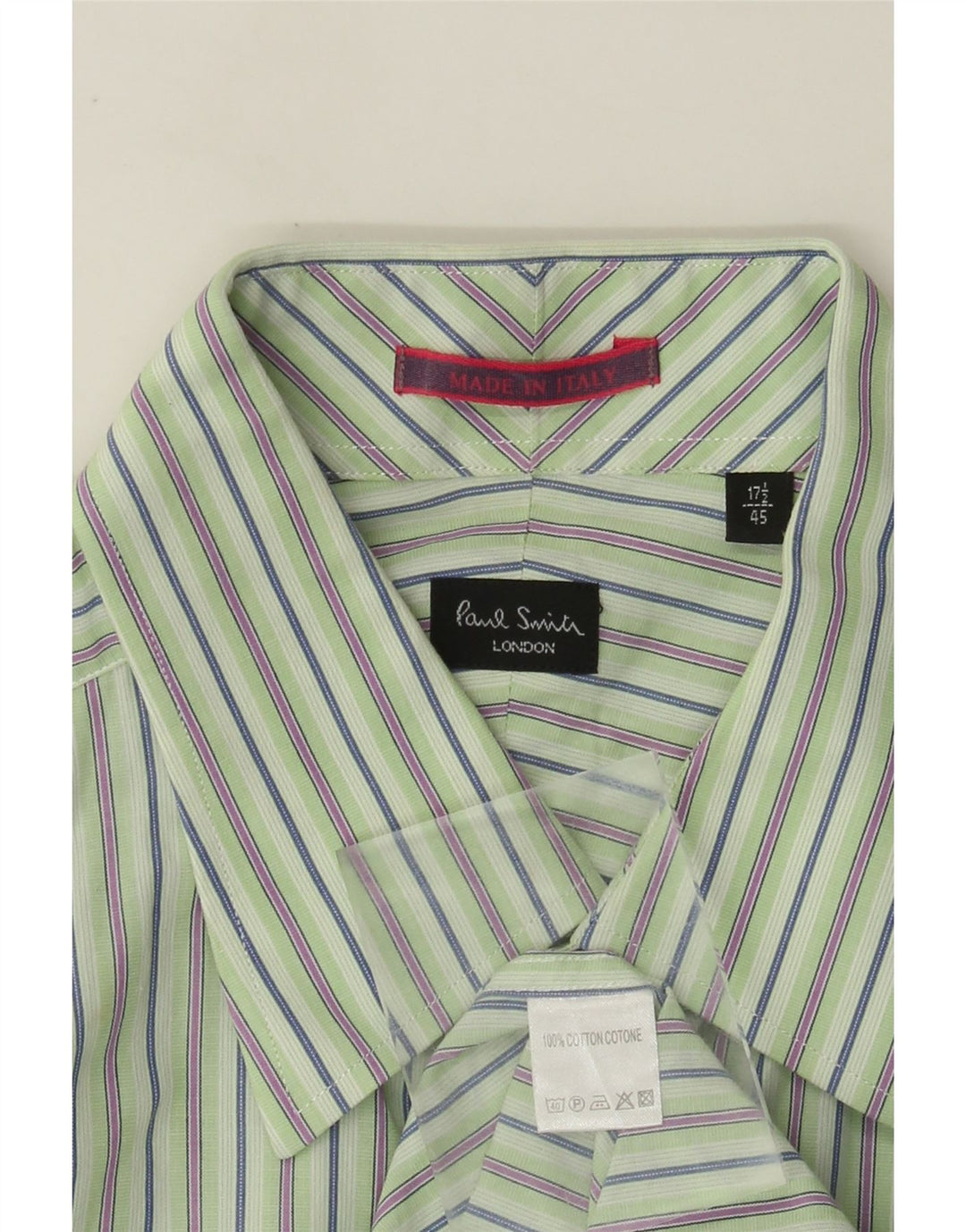 Paul Smith Camisa formal para hombre Talla 45 17 1/2 XL Algodón a rayas verdes